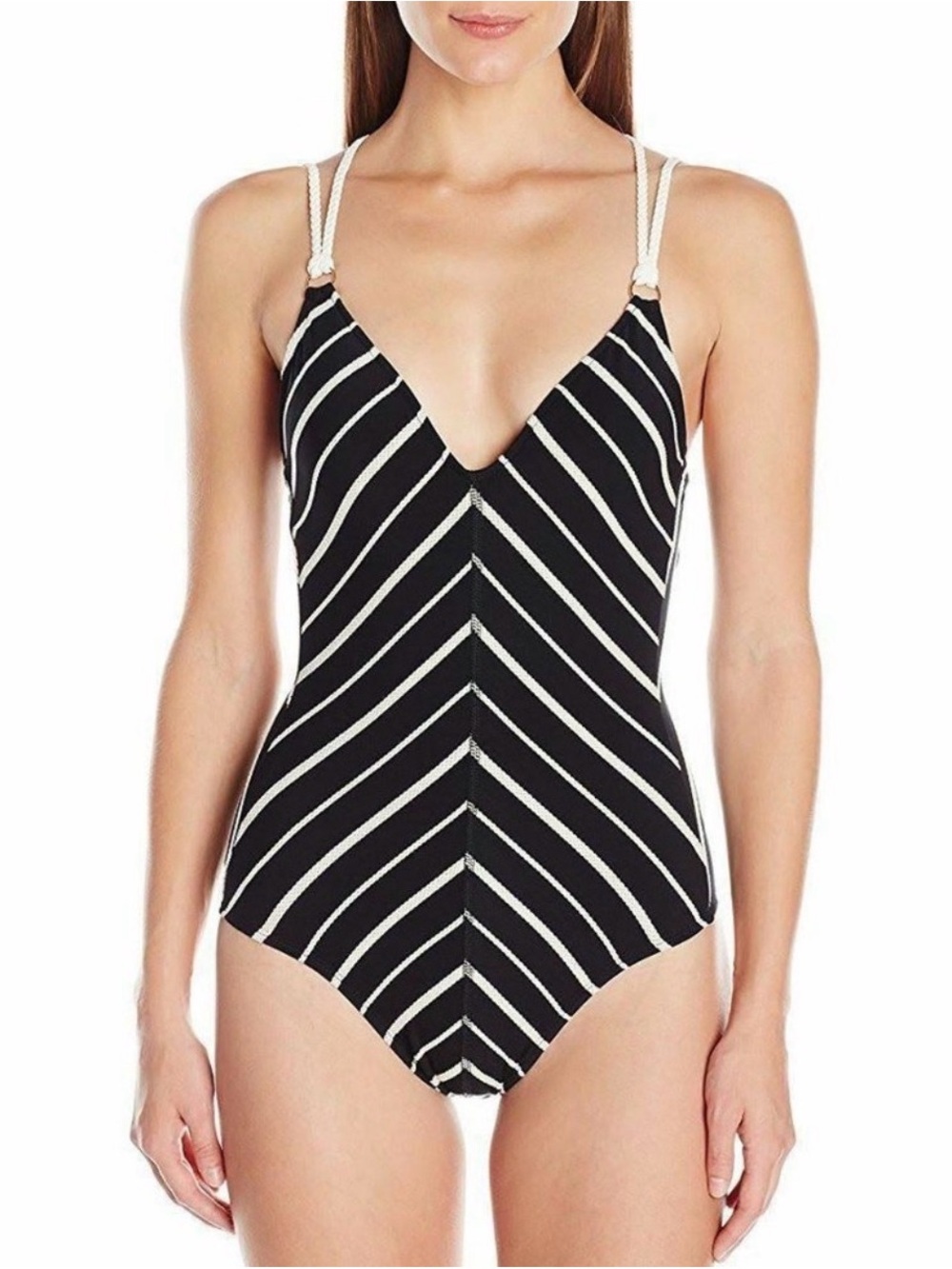 Robin Piccone Chevron Classic One Piece Bathing Suit Lace Up Back Size 8
